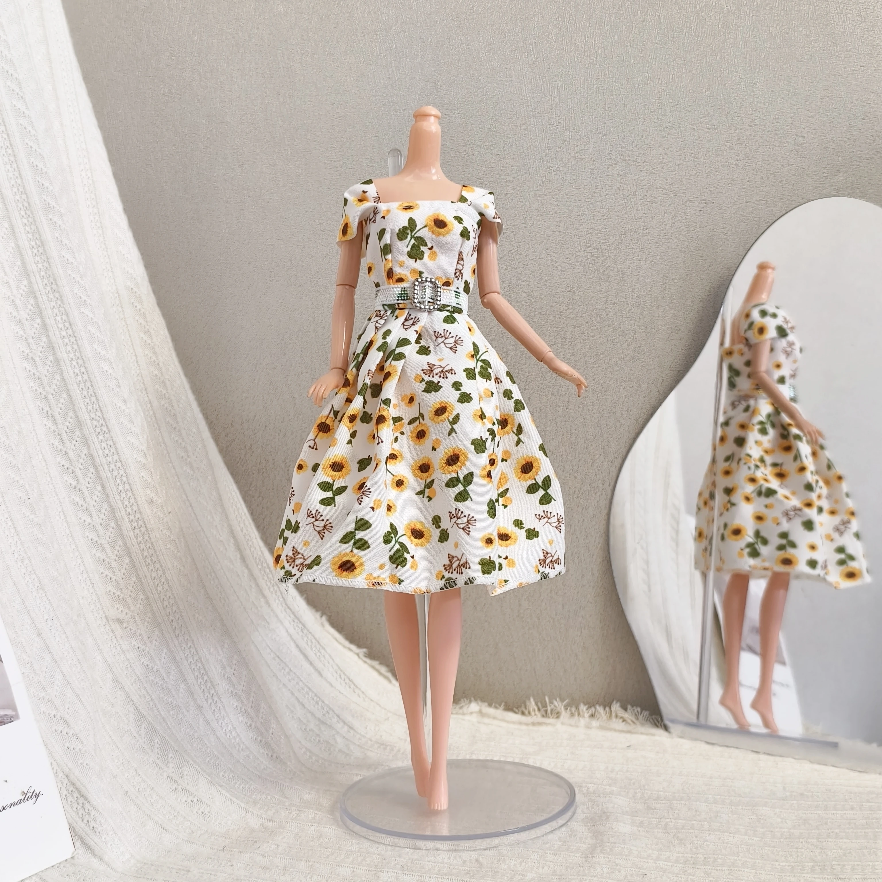 French Small Fresh Yellow Flowers Dress Fashion Elegant Dresses For 1/6 FR Babi Supermodel Doll 30cm Doll Clothes Accessories