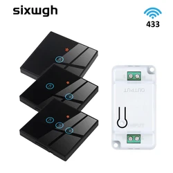 Sixwgh 433Mhz Wireless Wall Switch 1gang 1way Crystal Glass Touch Switch Panel 10A Relay Interruptor Remote Control Light Switch
