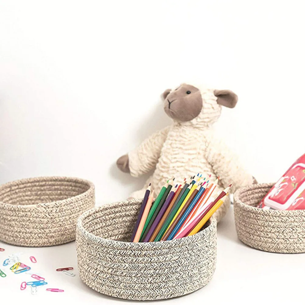

3pcs Woven Storage Cotton Rope Lightweight Home Decor Fake Flower Basket Organizing Shelves Multi-function Sundries