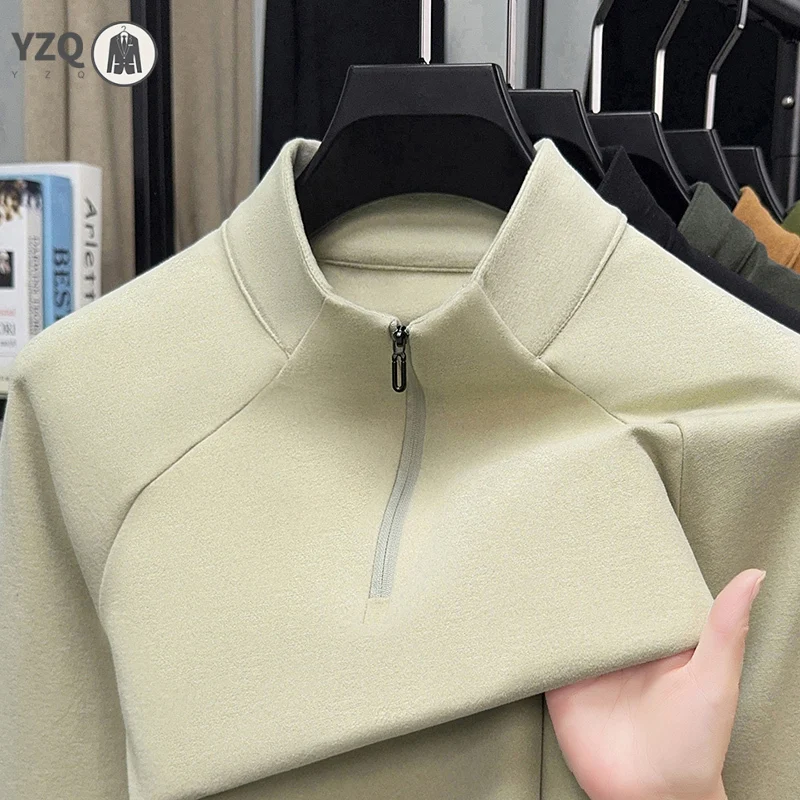 Mens Basic Mock Neck Thermal Top Half Zipper Long Sleeve Fleece Shirt Elastic Fabric Daily Office Inner Wear