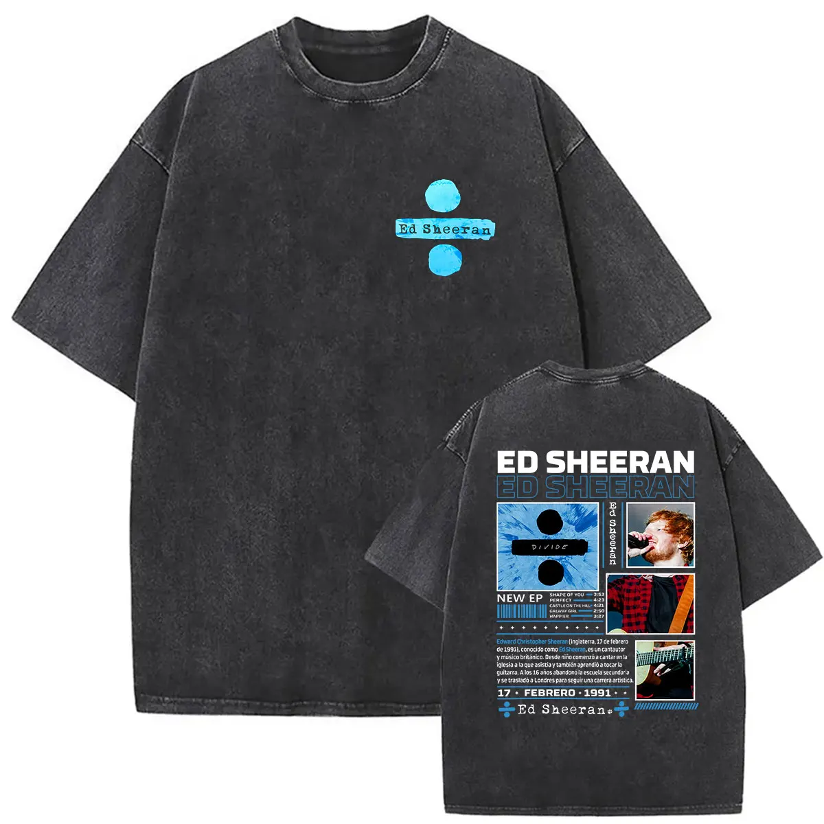 Vintage Washed Ed Sheeran Loop Tour 2026 Doppelseitig Bedruckte T-Shirts für Männer und Frauen Ästhetische Kleidung Mode Kurzarm-T-Shirt – Detail 7