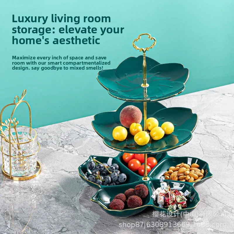 

Light Luxury Ceramic Cake Plate Gold Rim Double-Layer Skewer Plate Triple-Layer Dessert Plate Birthday Fruit Plate