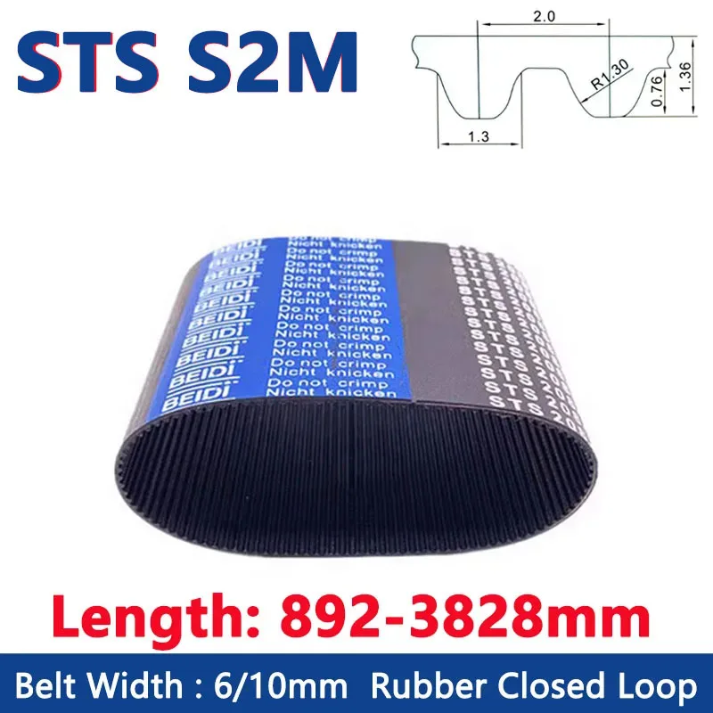 STS S2M Closed Loop Rubber Timing Belt Width 6/10mm Synchronous Belt Drive Toothed Belt Length 892 896 900 912 940 950 - 3828mm