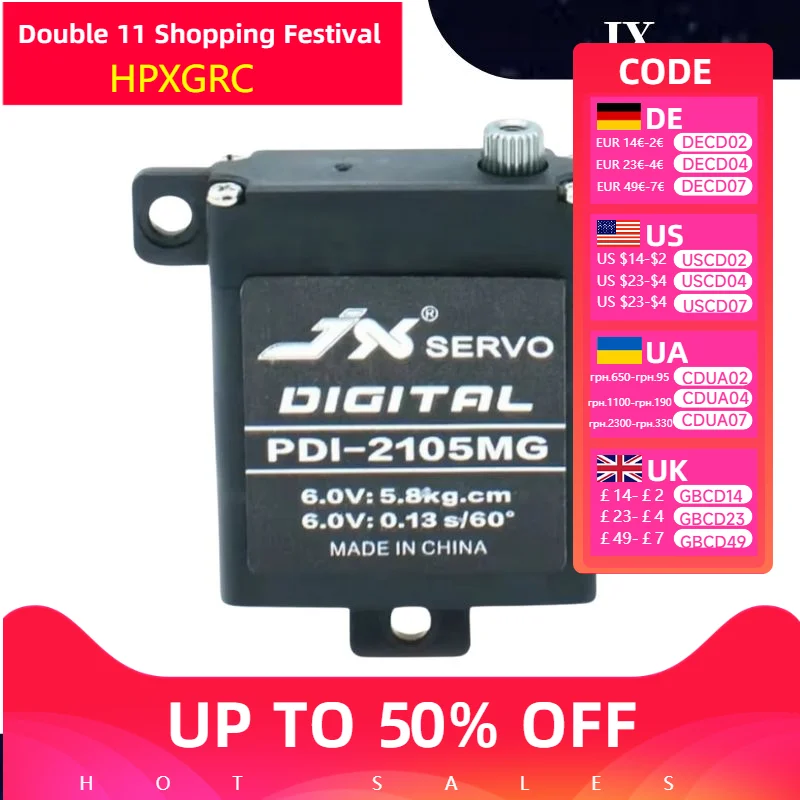 

JX Servo PDI-2105MG 21g Servo 5.8kg High-Torque Metal Gear Helicopter Digital Servo For RC FPV Drone and RC Car