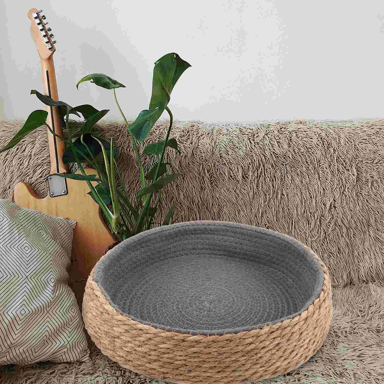 

House Rattan Pet Bed Indoor Dog Donut Grass Willow Wicker Cat Basket Baskets Medium