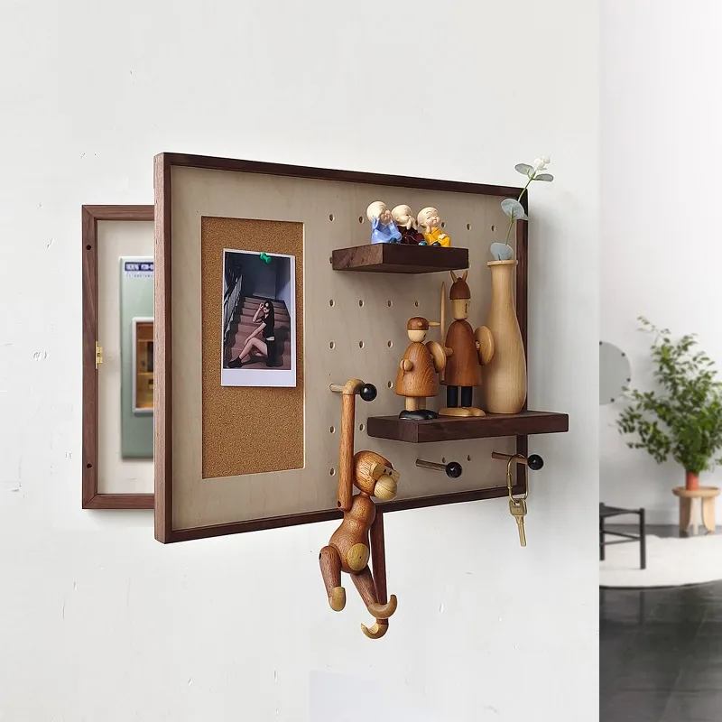 

Nordic Walnut Wood Electric Meter Box Cover Creative Pegboard Electrical Panel Organizer Decor Circuit Breaker Shelf for Home