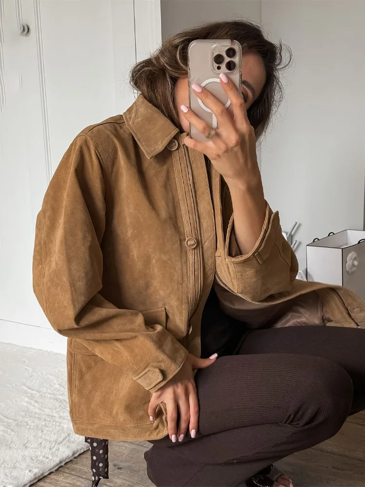 

HH 2025 Woman's Autumn Fashion Jackets Solid Turn-Down Collar Long-Sleeved Pockets Single-Breasted Female Casual Loose Coats