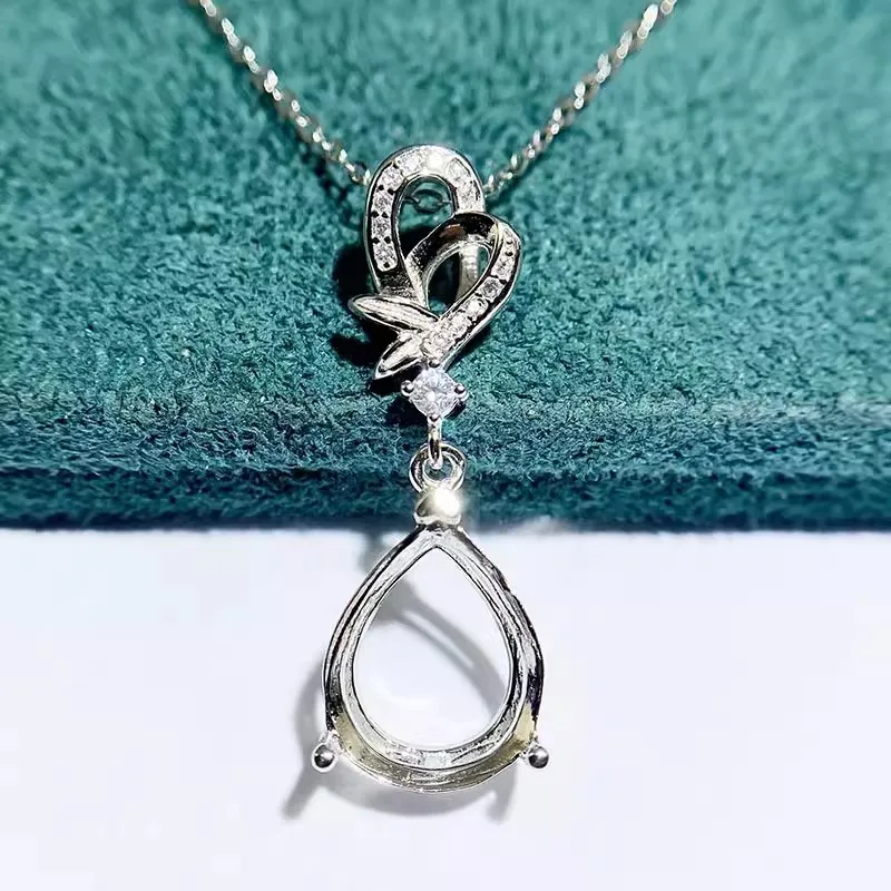 

MeiBaPJ 7 Sizes (68~1216) Water Drop Stone DIY 925 Silver Holder Pendant Necklace Empty Setting Fine Wedding Jewelry for Women