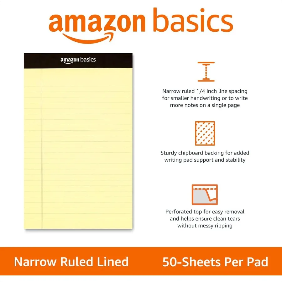 50 sheet Narrow Ruled Lined Writing Note Pad 5 inch x 8 inch 12 Pack Canary