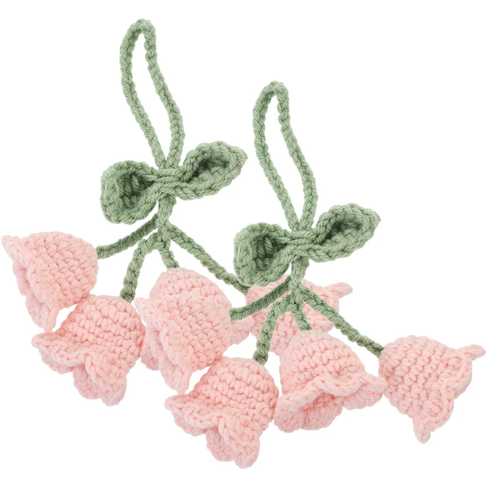 

2Pcs Crochet Flower Pendant Car Decoration Handmade Knitted Hanging Charm for Rearview Mirror Bag Keychain Lightweight