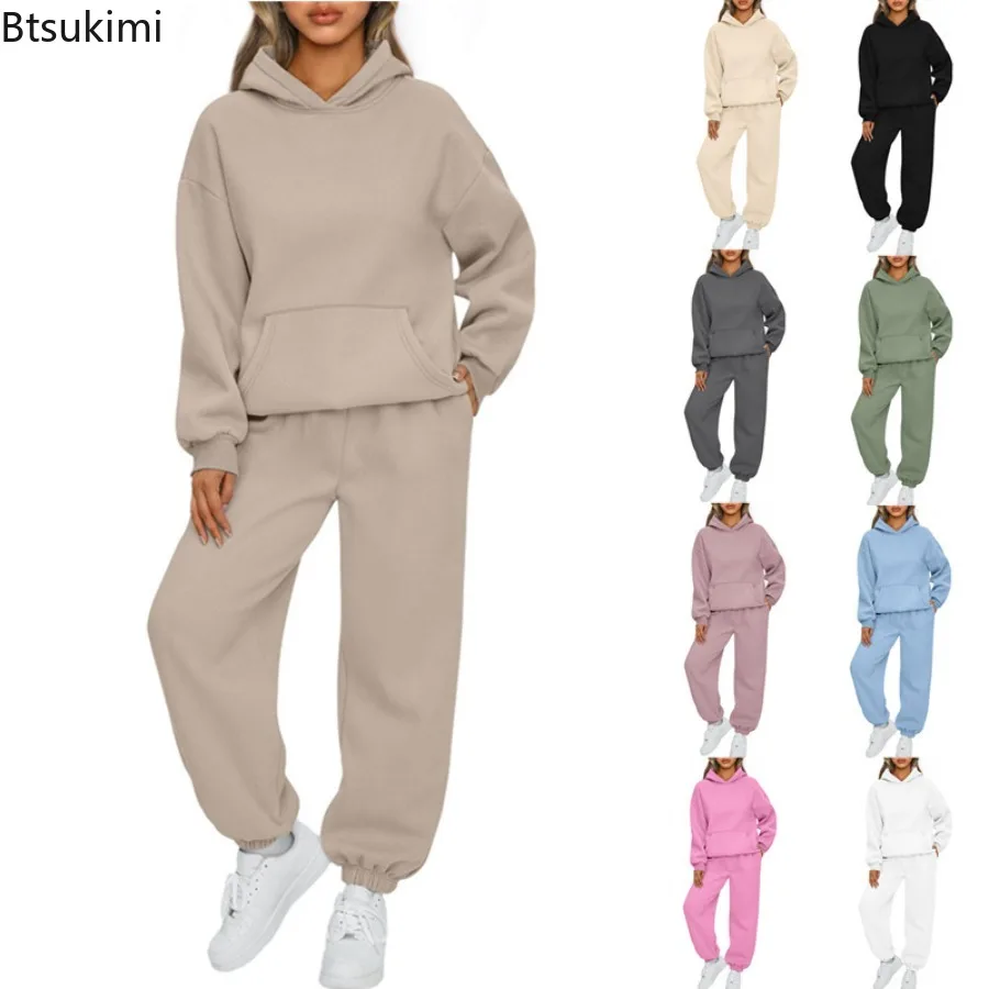 

Women Autumn Warm Oversized Tracksuit Set Fashion Hoodie Sweatshirts & Long Pants Casual Two-Piece Solid Hoody Pullover Outfit