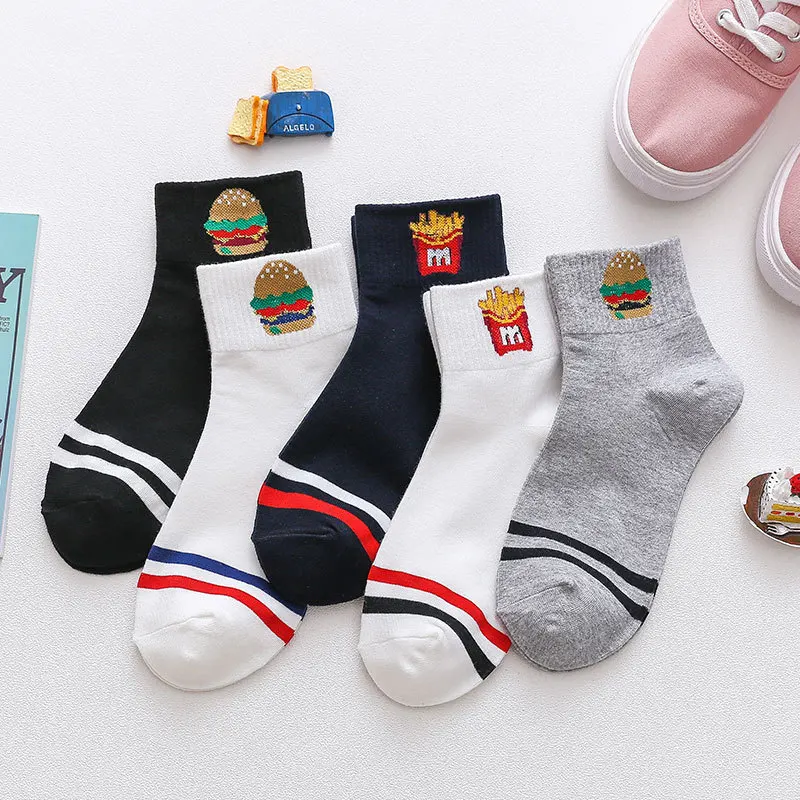 

5 Pairs 1 Lot Socks Women Pizza Burger French Fries Cotton Funny Cute Short Socks Female Socks Pack Harajuku Medias De Mujer Sox