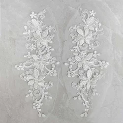 33*14CM/1 Pair,3d Flower White Lace Appliques Embroidery Sewing Patches For Wedding Dress Decoration Accessories,Cothing