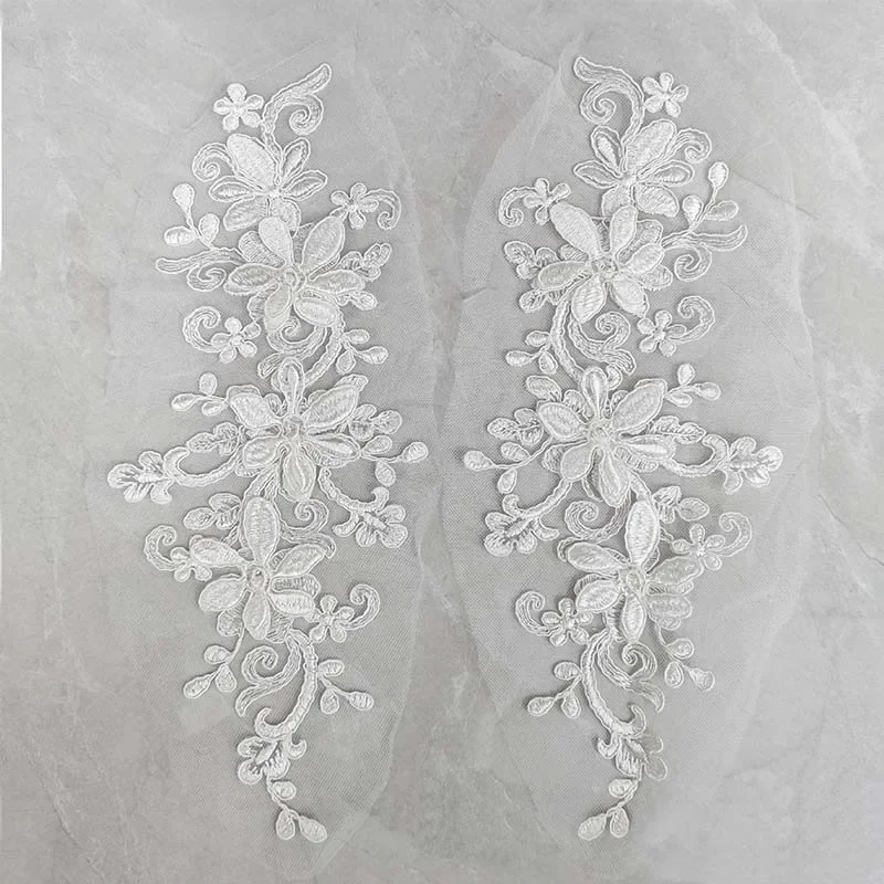 33 * 14 CM / 1 para, 3d Kwiat Białe koronkowe aplikacje Haftowane naszywki do dekoracji sukni ślubnej Akcesoria, Cothing