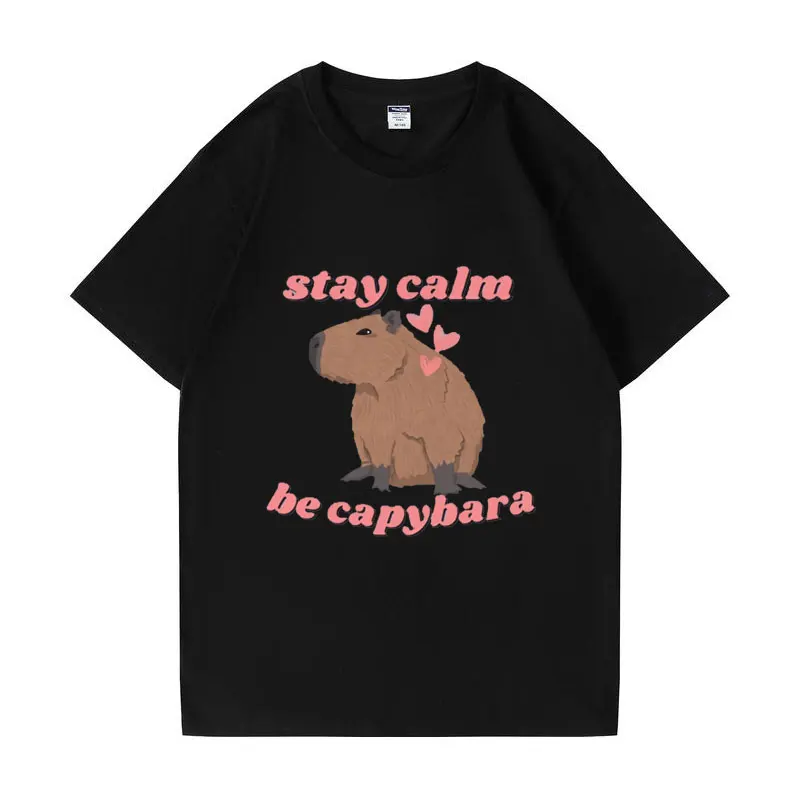 

Stay Calm Be Capybara Tshirt Great Gift for Friends T-shirt Short Sleeve Men's Women's Stylish Casual Oversized Tees Retro Tops