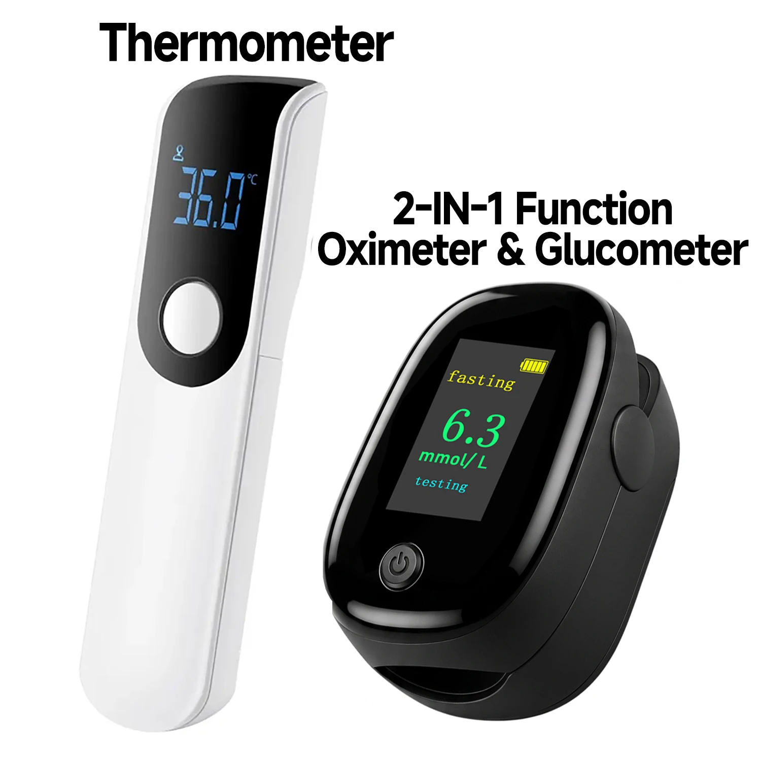 Non-contact Body Thermometer Medical IR Ear Thermometer Baby Adult or Mini 2IN1 Non‑Invasive Glucometer & Oximeter TestKit