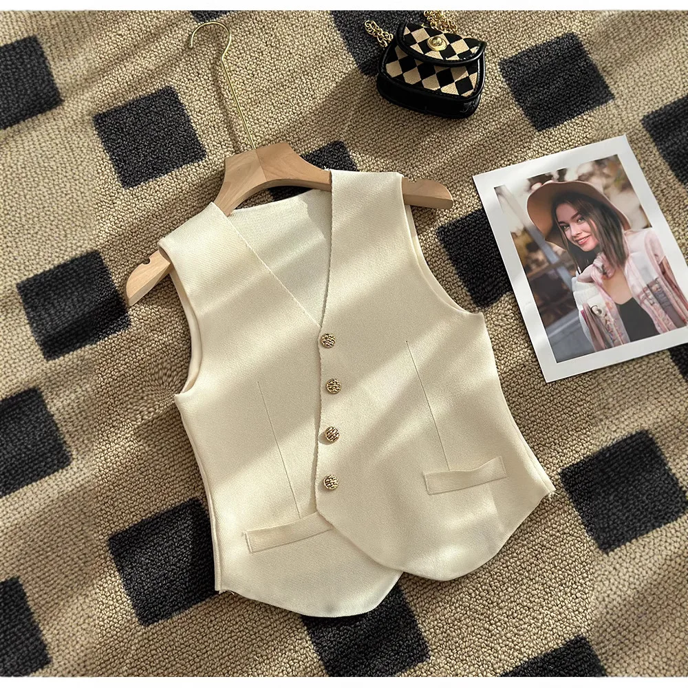 Jacket Vest Women's Summer French Retro V-Neck Slimming Sleeveless Suit Jacket Irregular Top