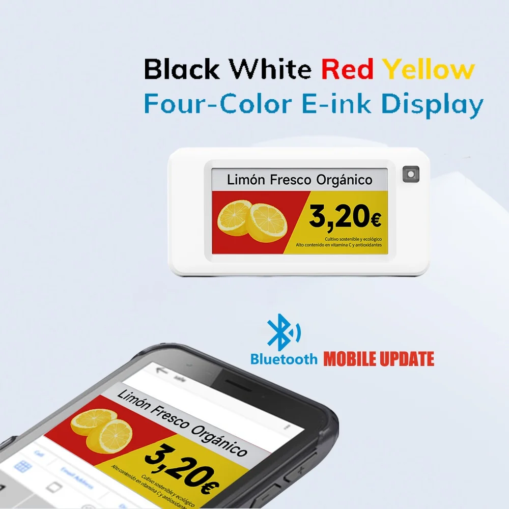 4 ألوان تحديث تطبيق الهاتف المحمول شاشة ديجيتال BLE ESL الرقمية E الحبر شارة السعر ESL ملصق الرف الإلكتروني Eink Epaper للبيع بالتجزئة
