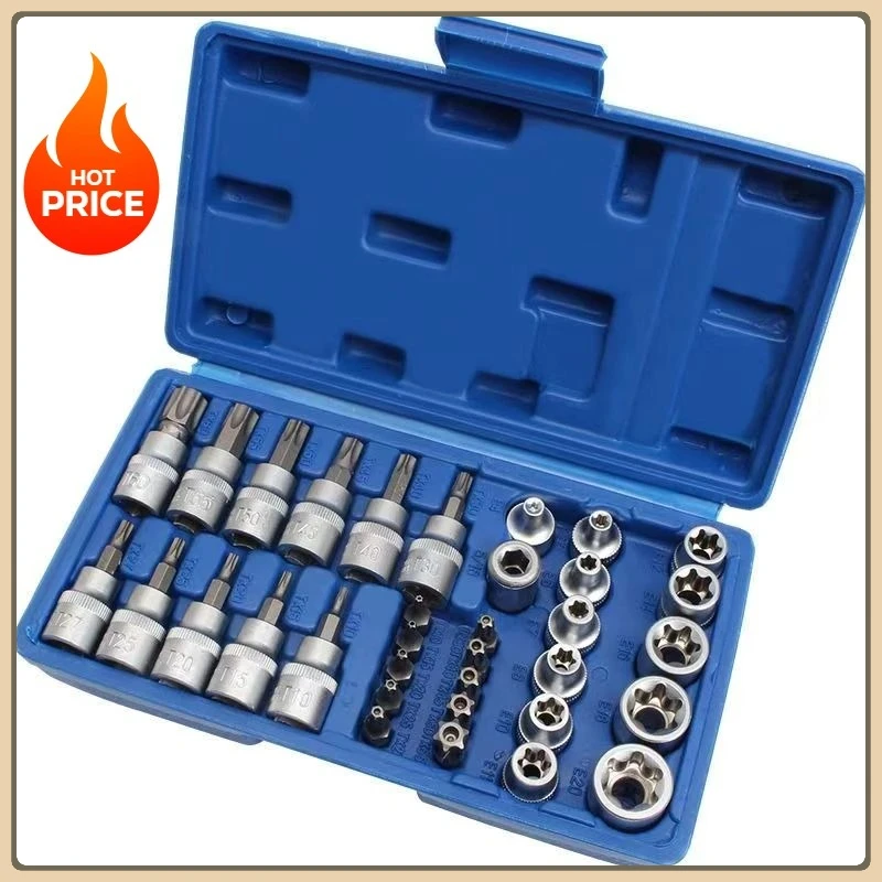 34 PCS Socket Wrench Set Power Tool Socket Bit Kit Portable Automotive Repair Tool Set Blue Red Case