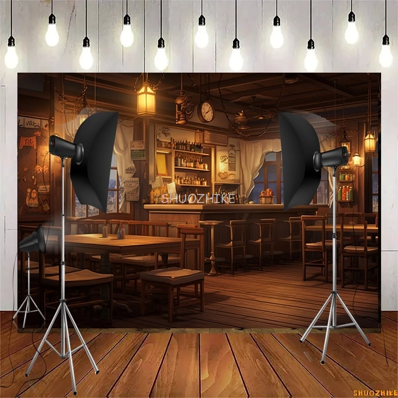 خمر الحانة القديمة باريستا مقهى بار التصوير خلفية دافئة القرون الوسطى نزل الخيال الرجعية استوديو الصور خلفية LJG-06