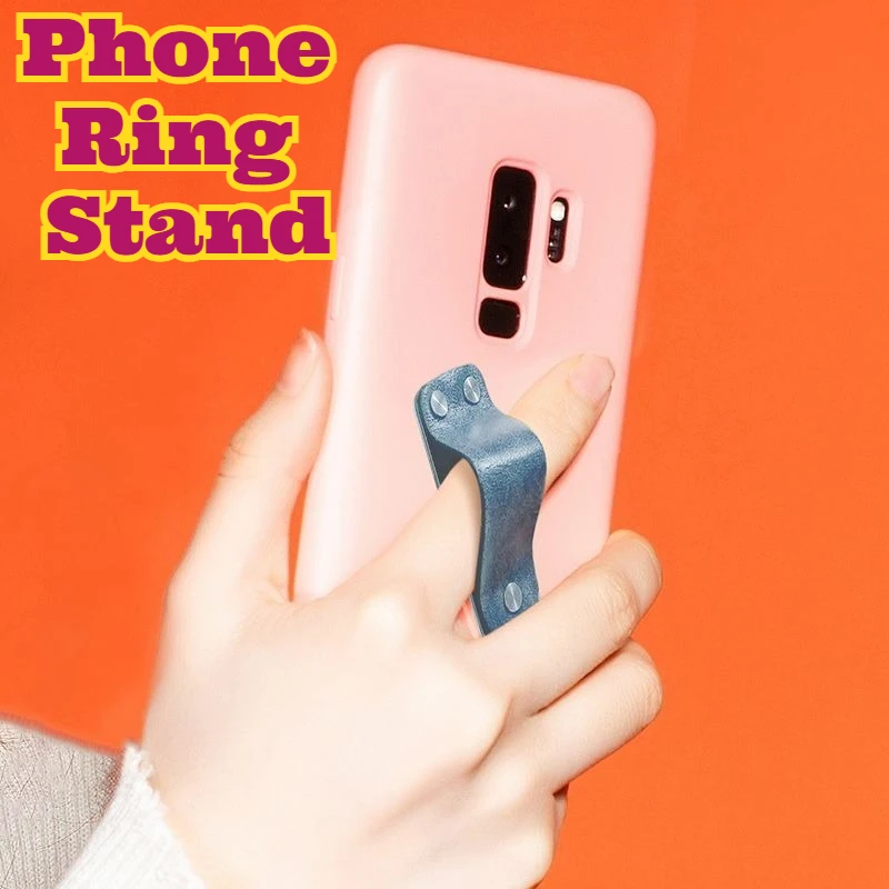 

Universal Leather Phone Ring Holder Pull Strap Kickstand Anti Slip Grip Video Calling Reading Gaming Portable Mobile Phone