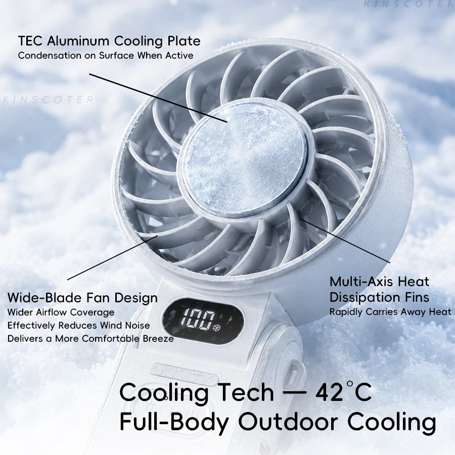 Kinscoter New Cooling Handheld Fan 3600mAh Foldable Portable Fan 100-Level Free Control High Speed Mini Personal Fan With Lanyar