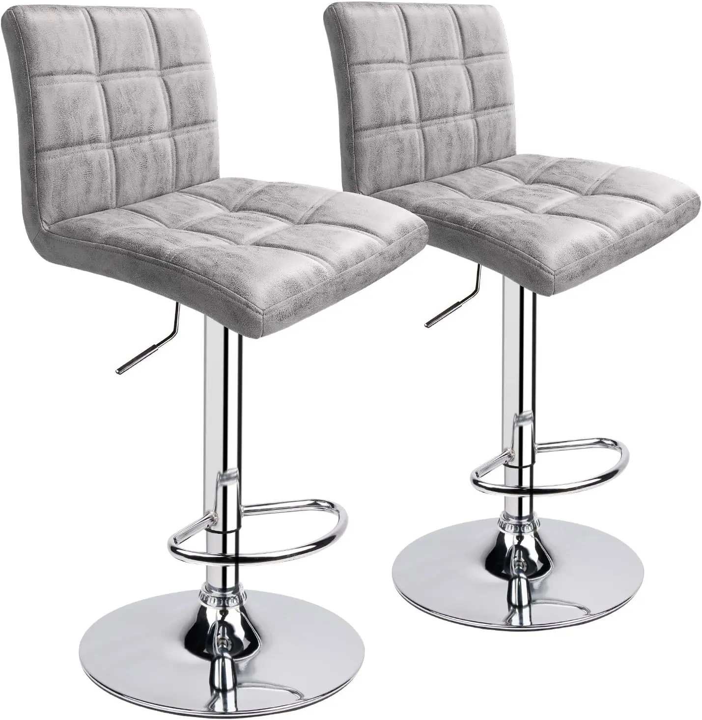 Modern Square PU Leather Adjustable Bar Stools with Back, Set of 2, Counter Height Swivel Stool (Grey-hot-Stamping Cloth)