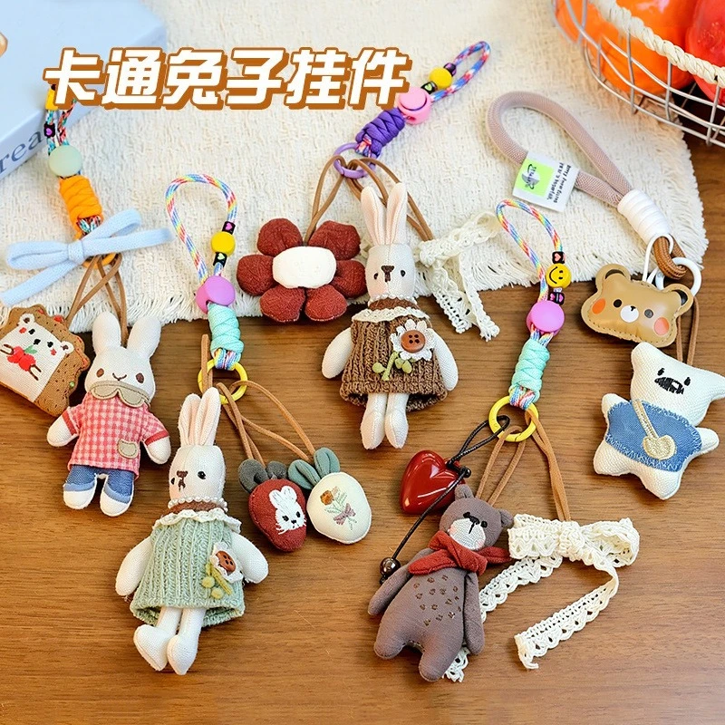 Keychain Charm Handmade Cotton Linen Cute Rabbit Bear Cat Penguin Dog Elephant Cartoon Doll Bag Pendant Lightweight Multicolor