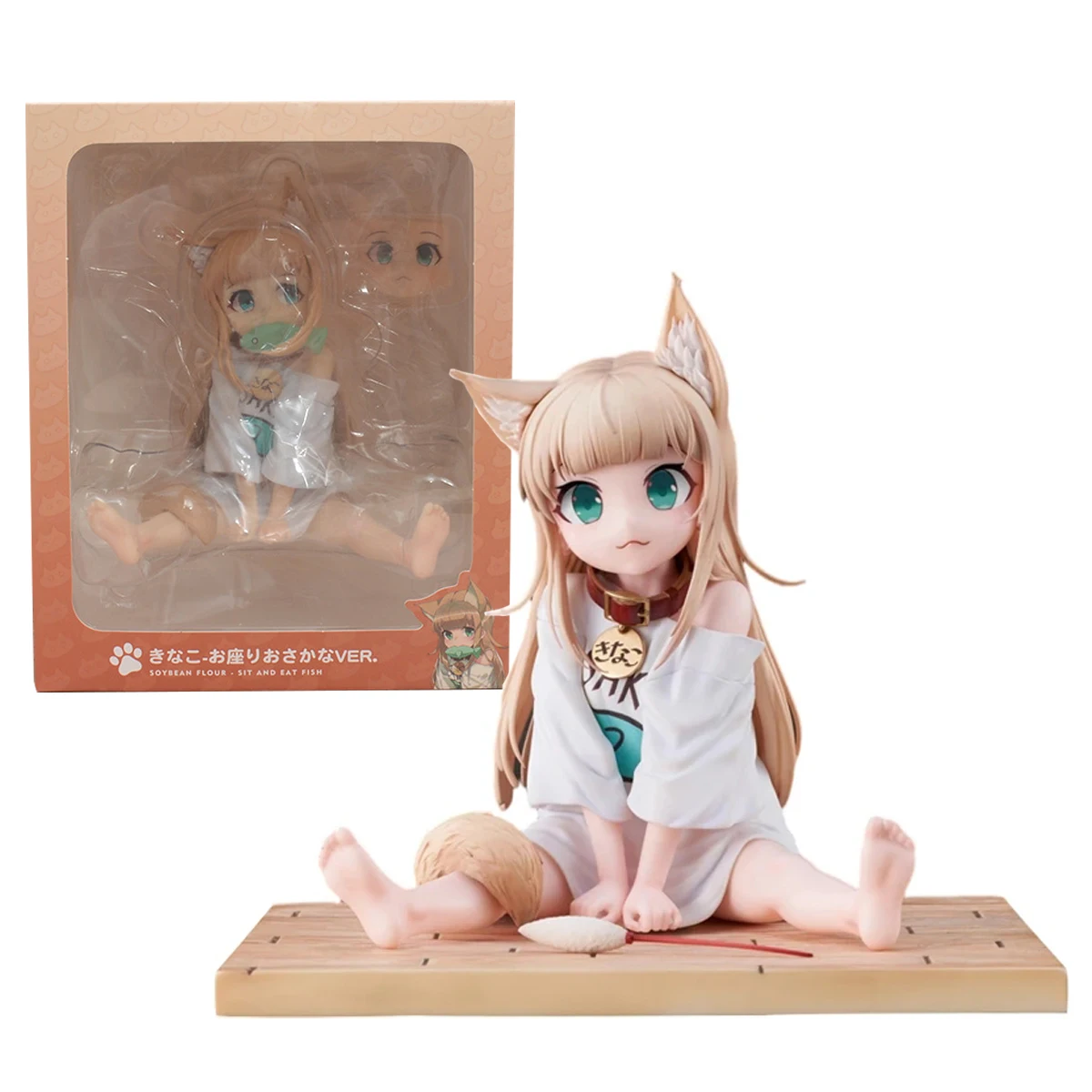 Anime Figure GOLDEN HEAD My Cat Is A Kawaii Girl PVC Hobby Sakura Soybean Flour Sit And Eat Fish Model Doll Toys 14cm