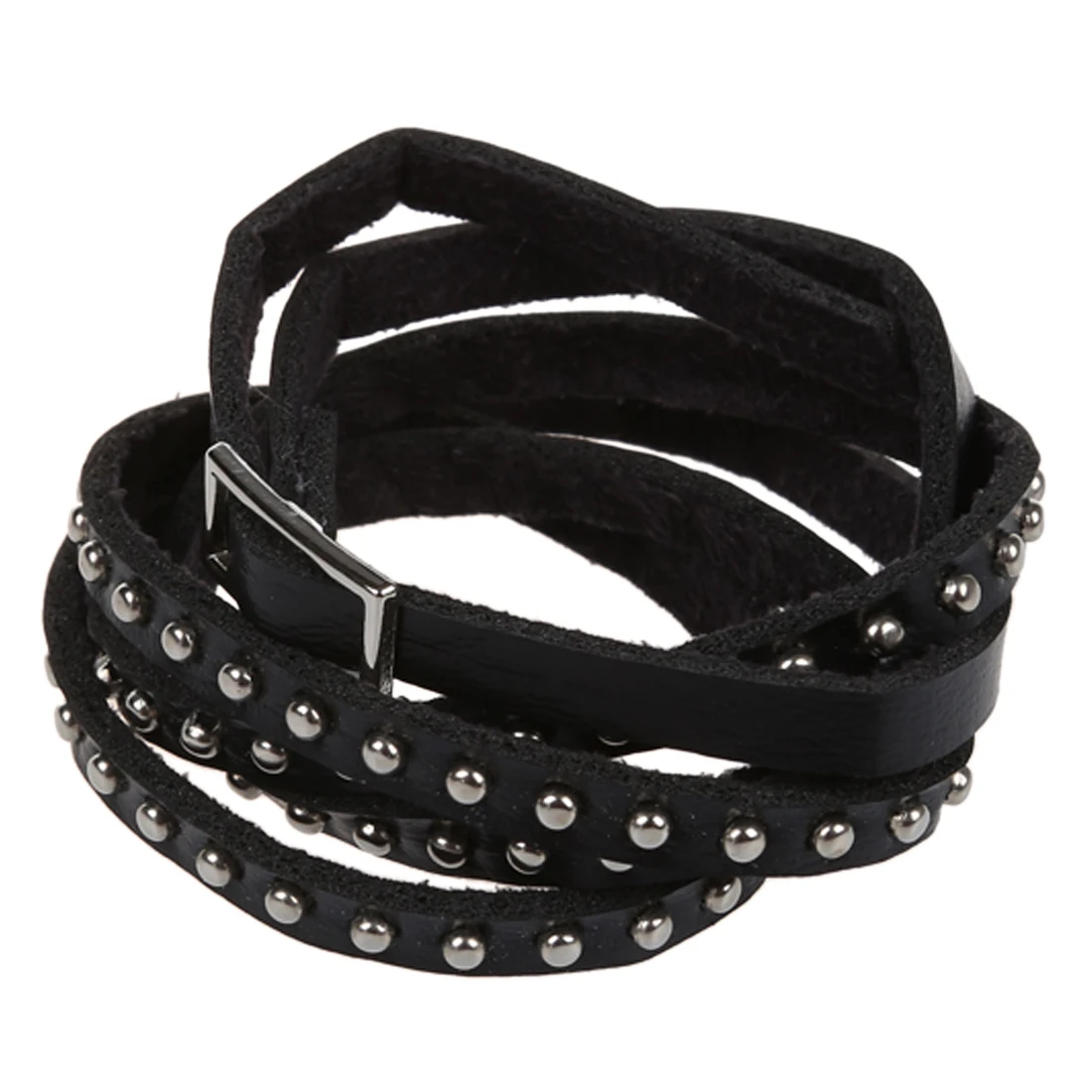 Unisex Punk Rock Multi-layer Rivet Stud Bracelet Bangle Wrap Cuff Black