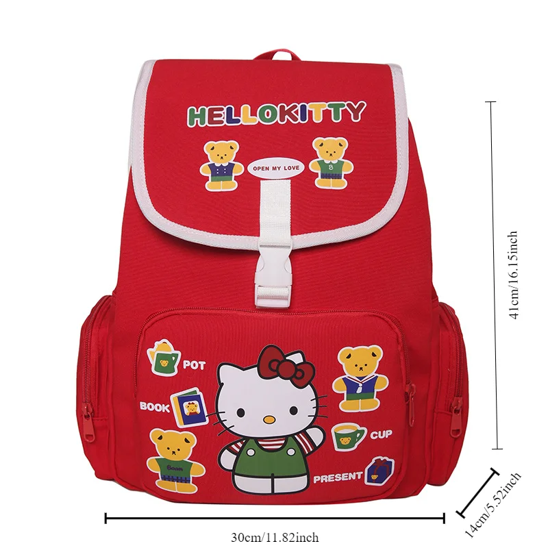 Sanrio HelloKitty Red Shoulders Bag Anime Cute Large Capacity School Student Backpack Computer Schoolbag Children Teenagers Bag