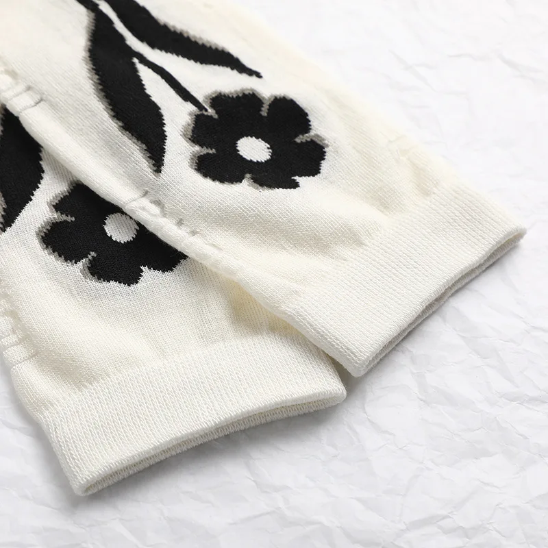 Socks Women Stockings Female Black White Summer Breathable Student Leisure Sport Sock Cotton Love Flower Print Plaid Checked Sox image 3