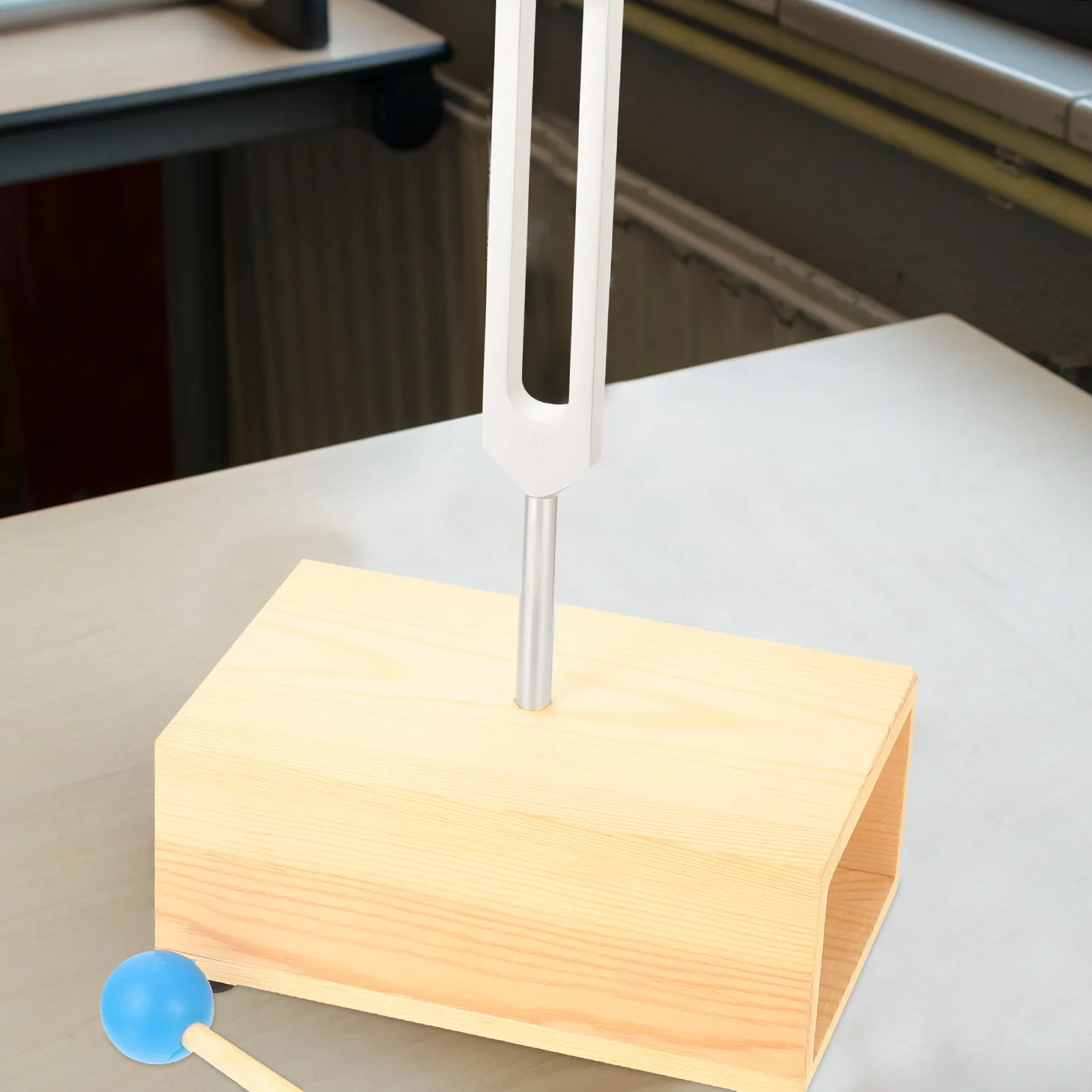 1Set Tuning Fork Wooden Box Set Durability Acoustic Experiment Physical Testing Instrument Teaching Musical Instrument Hammer