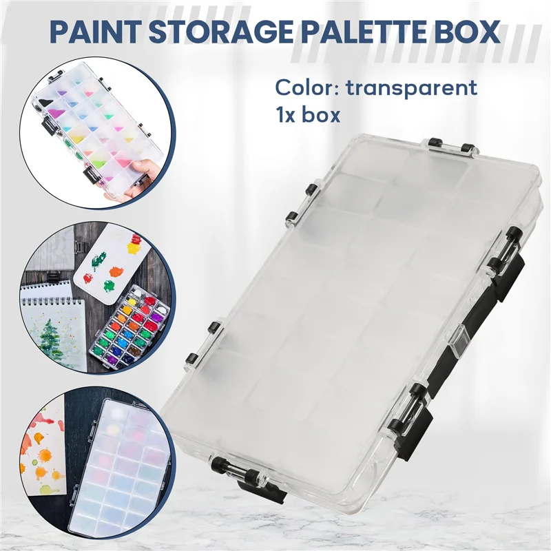 

Paint Storage Palette Box, 24-Wells Airtight Palette Case Stay Wet For Watercolor, Gouache, Acrylic And Oil Paint