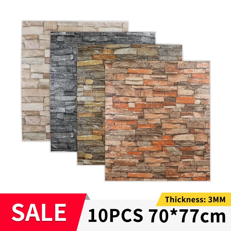 1/5/10pc Brick Wall Sticker Waterproof Anti-Collision Foam Wallpaper Self-Adhesive For Living Room Bedroom TV Background 70*77cm