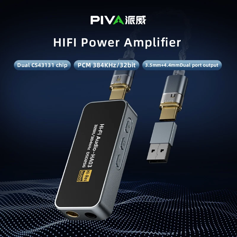 PIVA BJ10 3.5mm 4.4mm 384KHz/32bit Stereo Music HiFi Audio Headphone Amplifier Small Tail Power Amplifier DAC DSD Audio Decoder