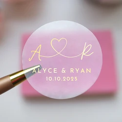 Casamento Transparente Adesivos com Folha, Adesivos de Ouro Personalizados, Etiqueta Personalizada do Favor, Obrigado, 4cm a 7cm