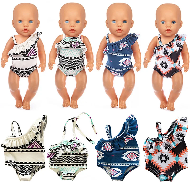 Cute Swimming Suit For 18Inch American Doll Bohemia Print Doll Swimsuit Clothes For 43Cm Newborn Baby Doll Kids Gift. ﻿