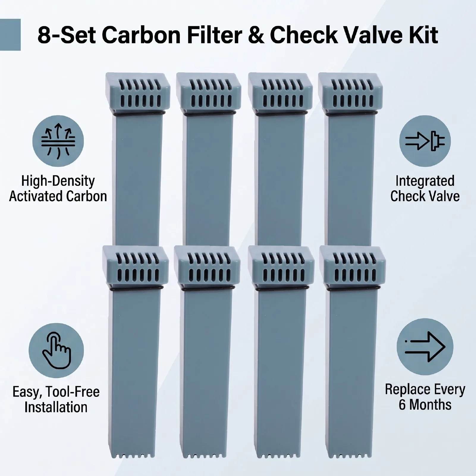 8 Set Activated Carbon Filter Cartridge Check Valve Kit for Cleaner Air Purifier
