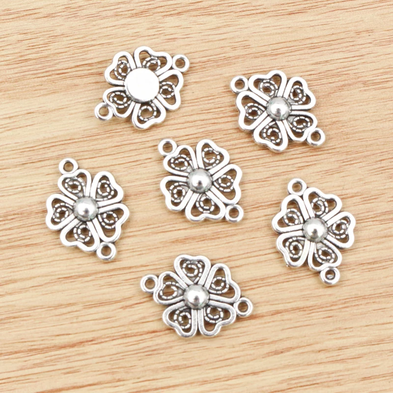 20pcs 21x15mm Antique Silver Plated Flower Style Connector Handmade Charms Pendant:DIY for bracelet necklace