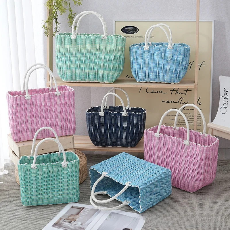 Bolsa de Mano para Mascotas, Nueva, para Frutas y Verduras, Cesta de Compras Tejida, Cesta de Baño, Estilo Urbano Simple, Material de PVC, Tamaño Mediano, Sin Asa