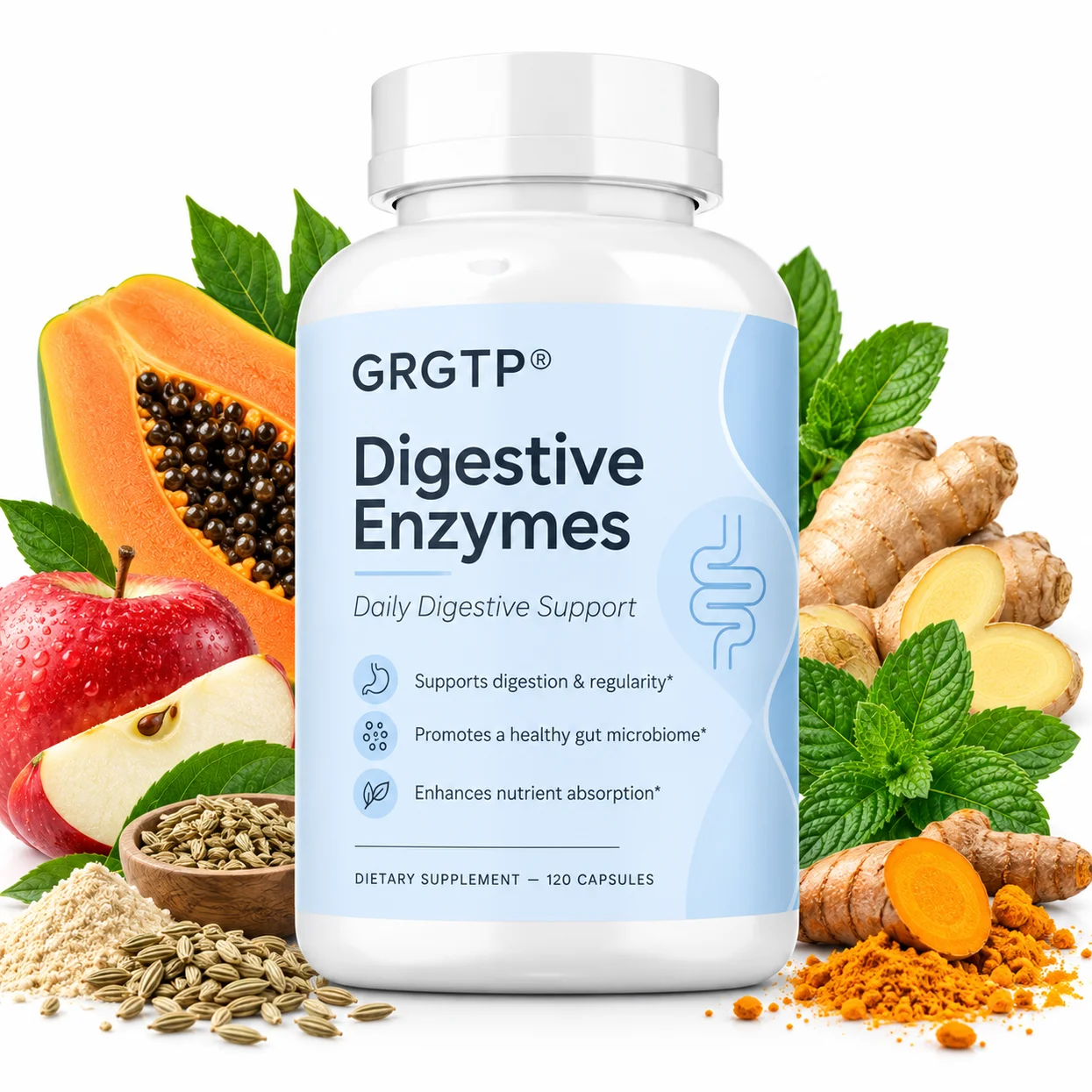 Digestive Enzymes Daily Support - Nutrient Absorption, Regular Bowel Movements, Balances Intestinal Flora, Reduce Bloating
