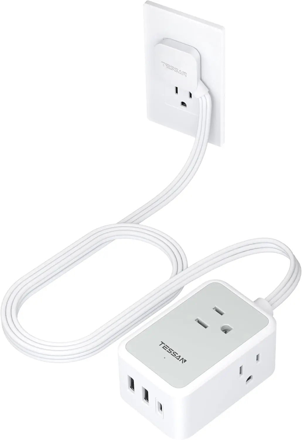 

Ultra Thin Flat Plug Power Strip, 6-in-1 with USB-C, 5ft Cord, Cruise Travel Essentials