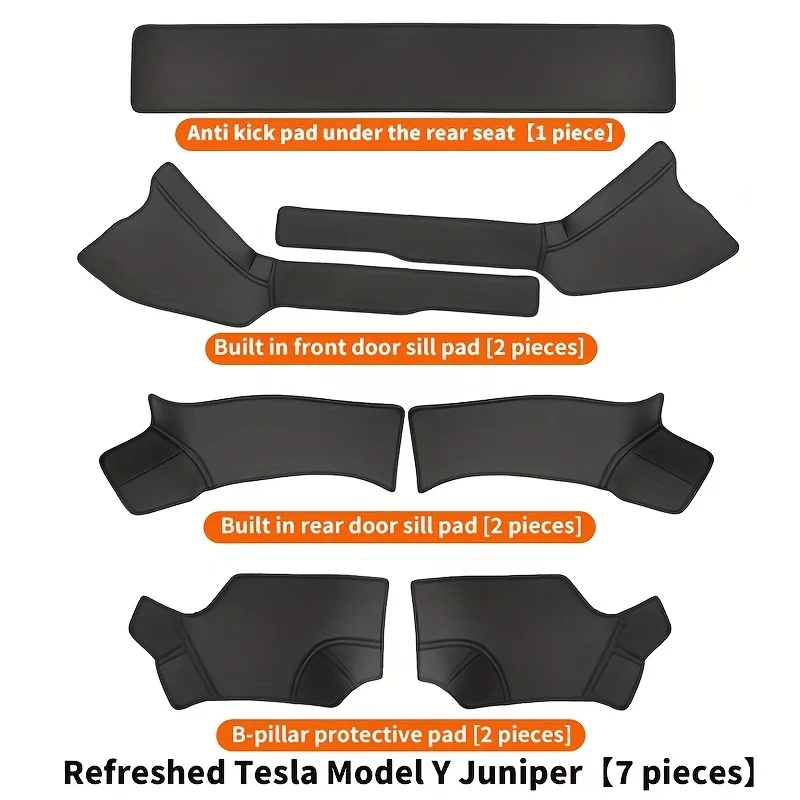

7pcs for Tesla for Model Y Juniper 2025, PU Leather Anti Kick Pads, Front and Rear Door Sill , Inner Anti Stepping Pads, B-pill