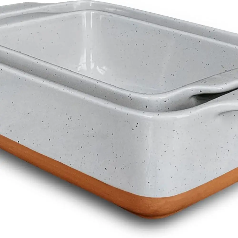 

Серый фарфоровый набор для выпечки: 2 формы для запеканий, 7x11 и сковороды для буханки, духовка к столу, безопасная морозильная камера.