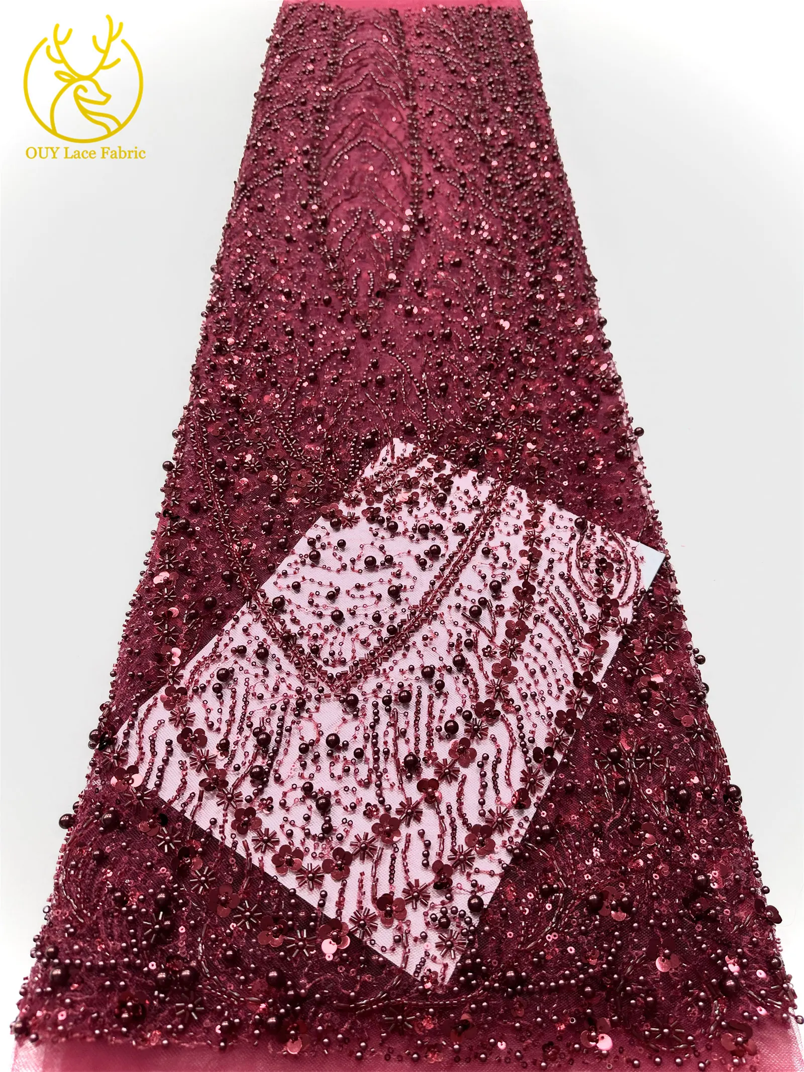 2025 Luxury African Heavy Beaded Groom Lace Fabric 5 yards Nigerian French Sequin Lace Fabric for Ladies Wedding Dress Material