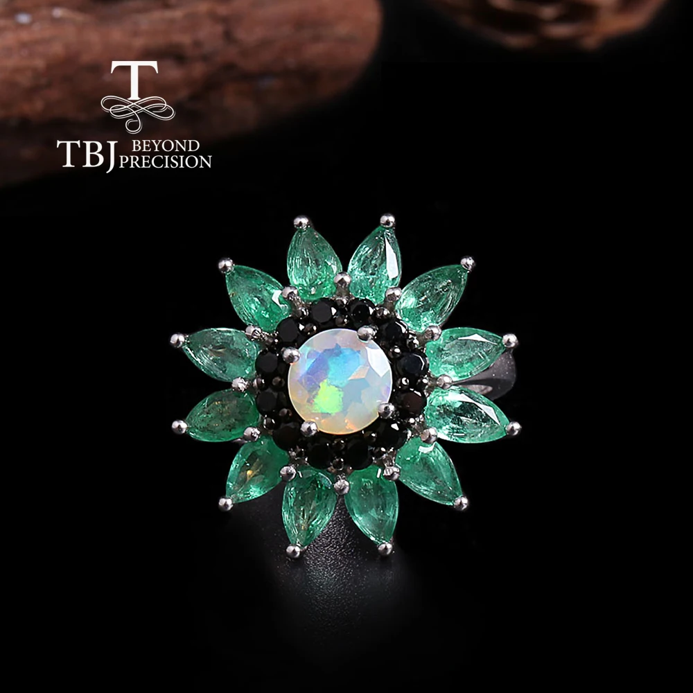 Classic Sunflower design earrings natural opal emerald real gemstones 925 sterling silver fine jewelry for women birthday gifts