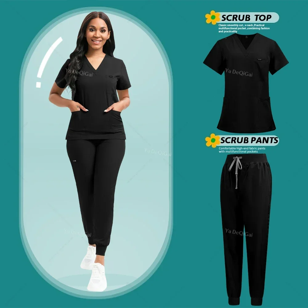 Chirurgische Scrub Set Met Korte Mouwen Medische Vrouwen Elasticiteit Stof Verpleegkundige Uniformen Tandheelkundige Tandarts Uniform Sneldrogend Pak