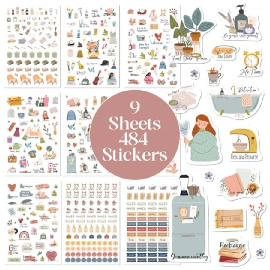 

Перемешивание для скрапбукинга, 9 листов, 484 + планировщик, перемешивание, расслабляющие тематические иллюстрации для психического здоровья, скрапбунг, перемешивание для самообхода