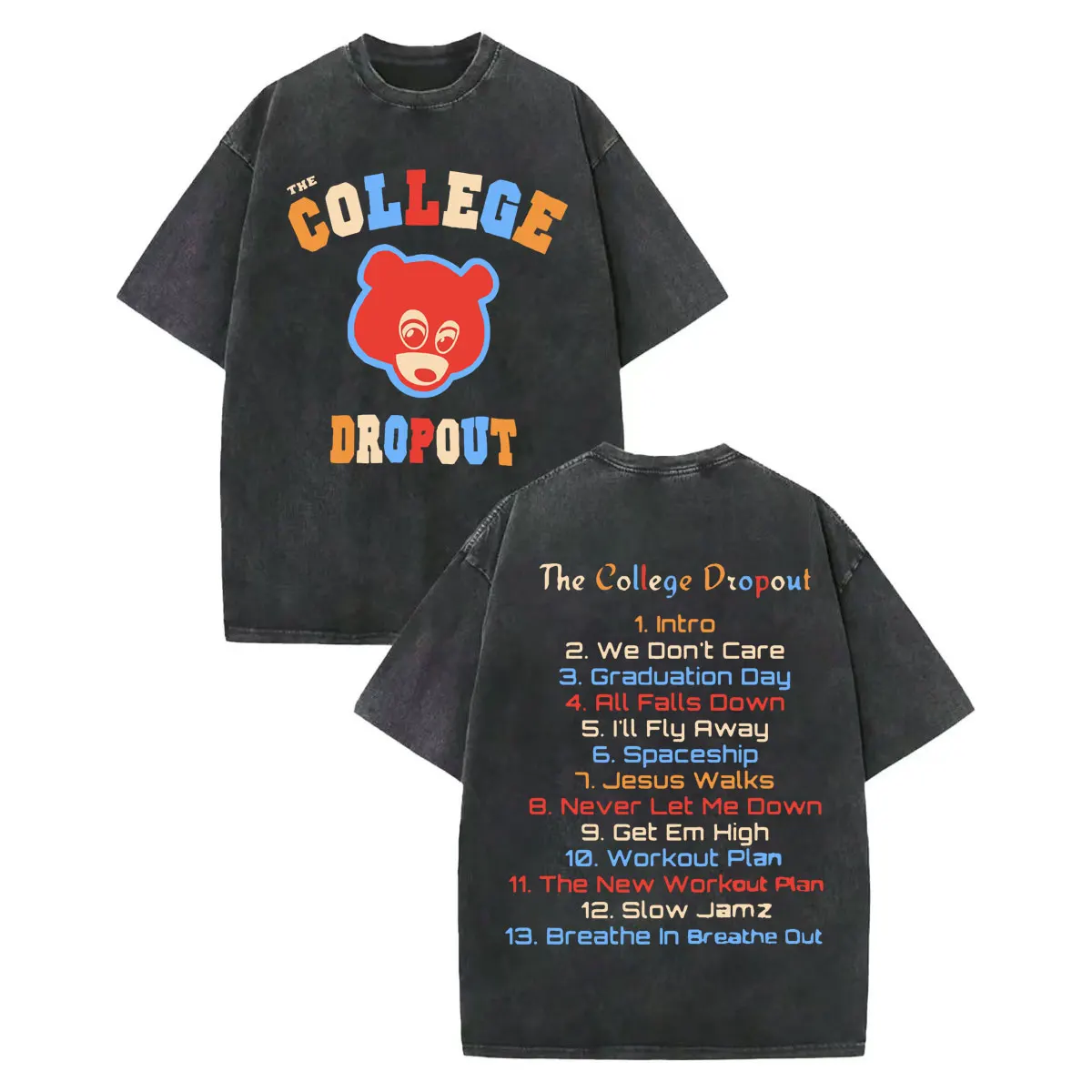 

Kanye West The College Dropout Album Merch T Shirt Harajuku Hip Hop Retro Washed T-shirt Men Women Clothing Fashion Y2k T-shirts